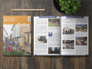 Grille et composition des pages intérieures du Bulletin Municipal de la Ville de Sorèze édition 2020