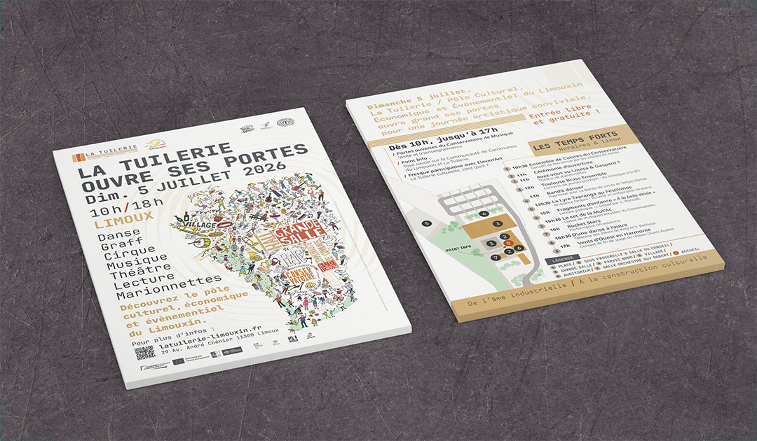 Flyer illustré des portes ouvertes de La Tuilerie du Limouxin.