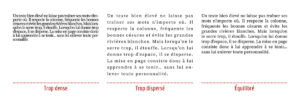 Comparaison d’un même texte avec un gris typographique trop dense, trop dispersé et équilibré.