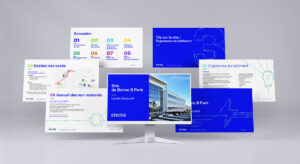 Montage présentant la couverture et plusieurs pages du livret d’accueil numérique Enedis Balma B Park