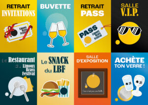 Montage de huit panneaux signalétiques pour les espaces et services du Limoux Brass Festival